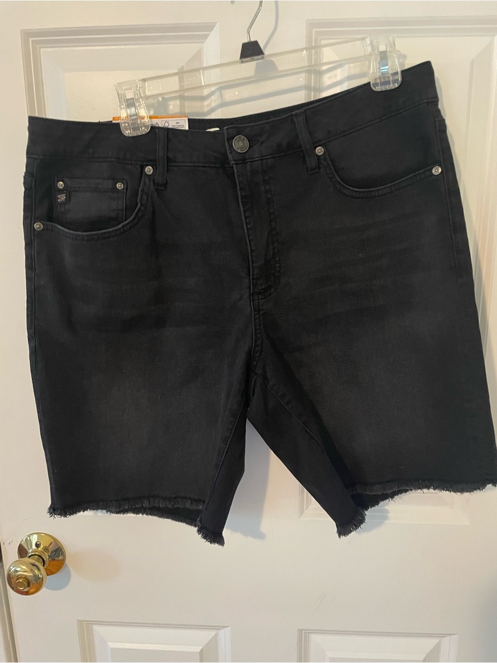 Seven7 Women's Black Denim Bermuda Shorts with Raw Hem